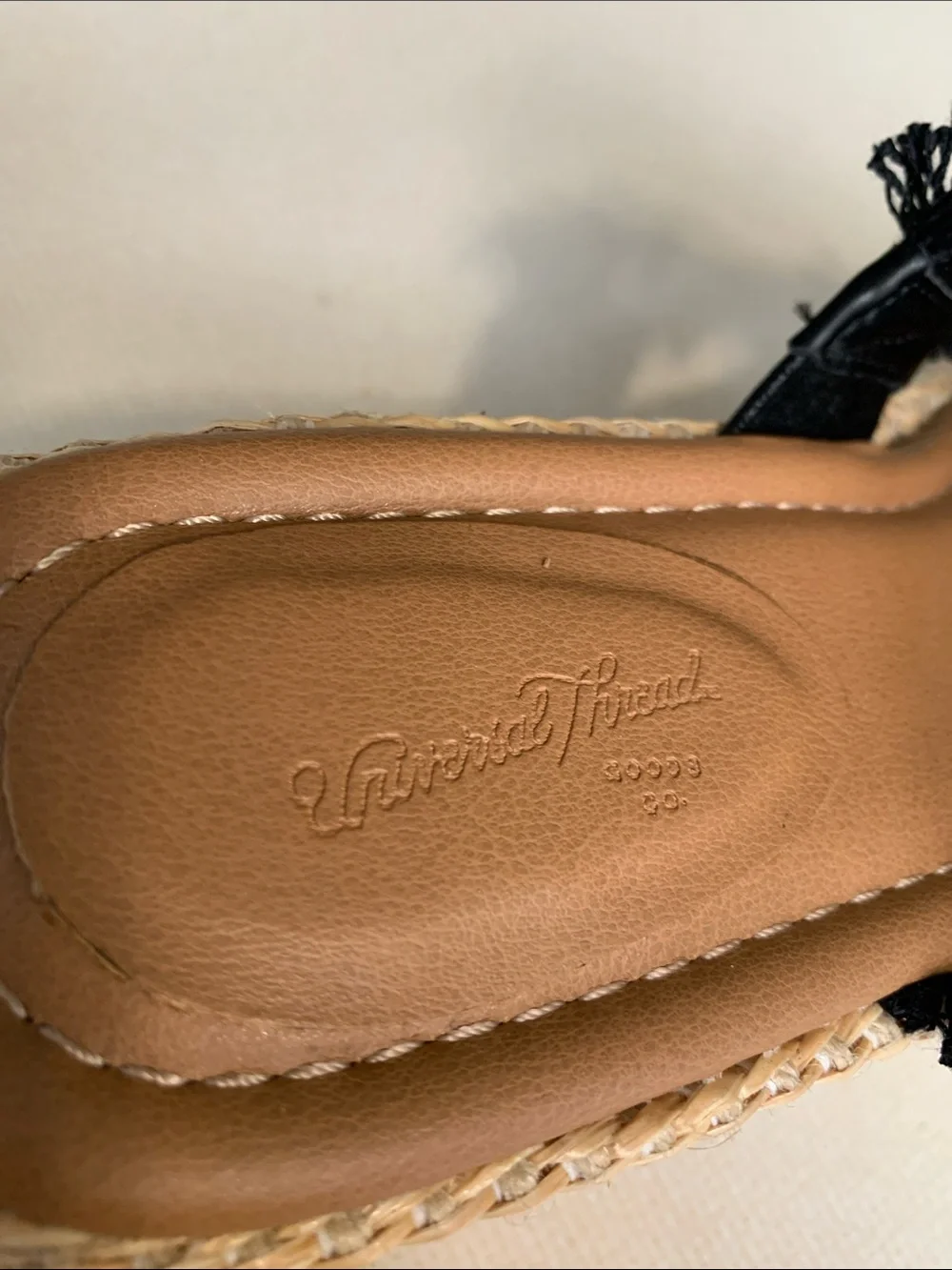 Universal Thread Black Frayed Cross-Strap Wedge Slides